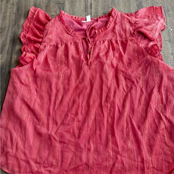 LC Lauren Conrad Pink Ruffled Mandarin Collar Blouse - Picture 2 of 9